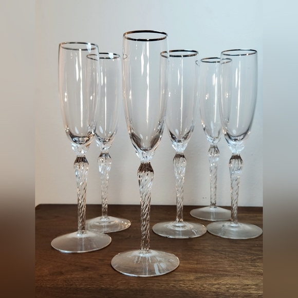 Vintage Lenox "Madison" Crystal Champagne Flutes With Platinum Trim - Set of Six - Picture 7 of 7
